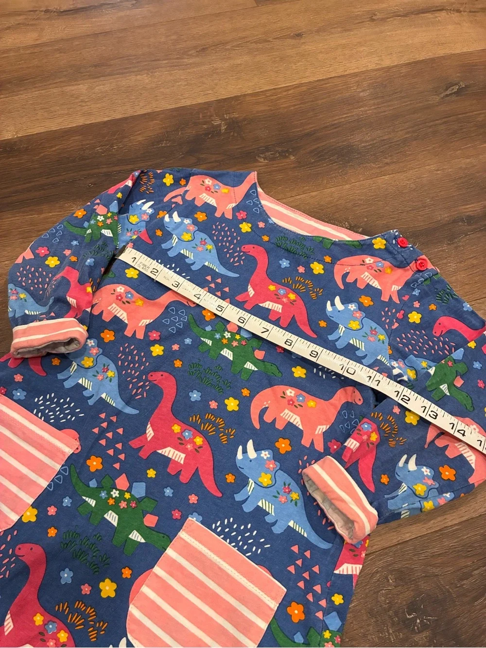Blue Dinosaur Dress Pockets Flowers Animals 6/7 Girl